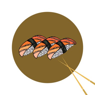 Suşi roll ile yemek çubukları, ayarlayın. Japon geleneksel gıda, simgesi