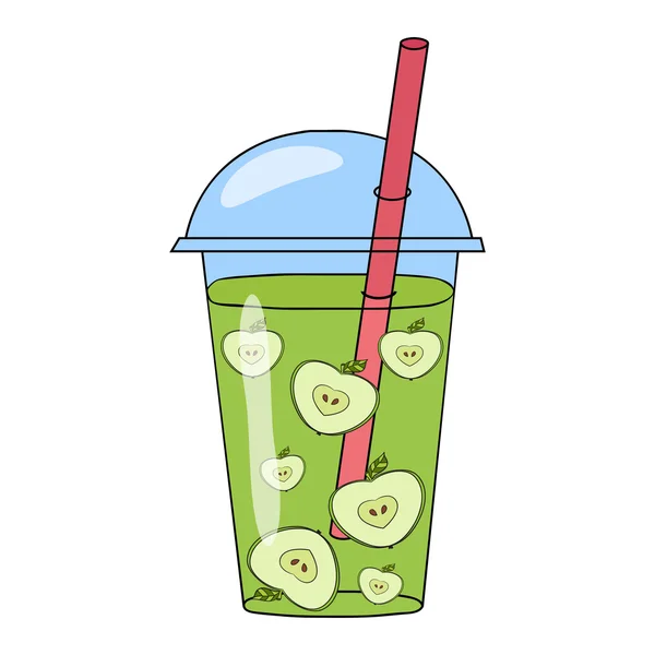 Ilustração desenhada à mão do vetor do smoothie da Apple em um copo — Vetor de Stock