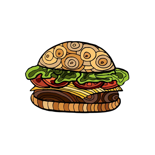 Un gustoso hamburger. Burger, illustrazione vettoriale — Vettoriale Stock