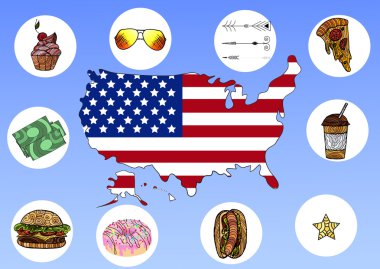 Vektör çizim ABD Infographic unsurlarının el çekilmiş