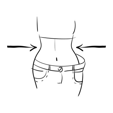 Elle çizilmiş vektör. Kavram zayıflama sembolü kilo kaybı. Silhouet