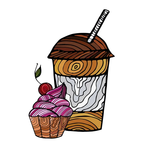 Kaffee und Cupcake.Vektor Illustration — Stockvektor