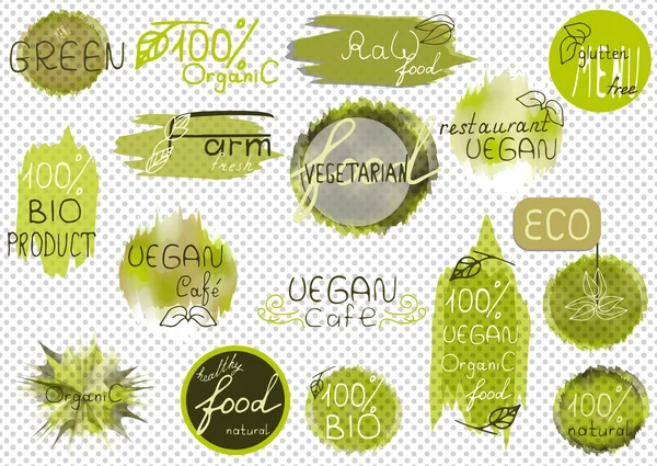 Big vector set of healthy organic food labels for restaurants, c — Stock Vector
