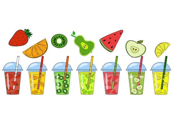 Set of smoothies, juices with different flavors. The concept of — Stock Vector