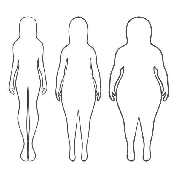 Silhouettes of women thick and thin. Vector illustration, hand d — ストックベクタ