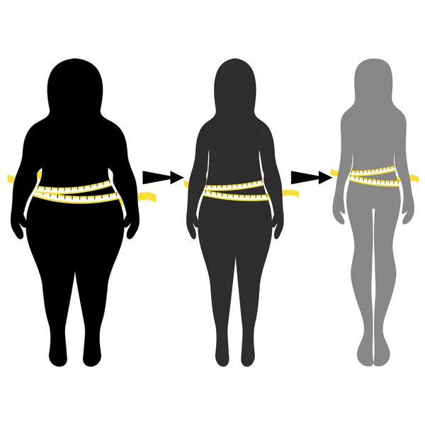 Siluetas de mujeres gruesas y delgadas. Ilustración vectorial, mano d — Archivo Imágenes Vectoriales