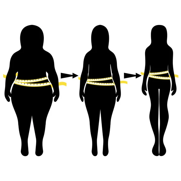 Siluetas de mujeres gruesas y delgadas. Ilustración vectorial, mano d — Archivo Imágenes Vectoriales