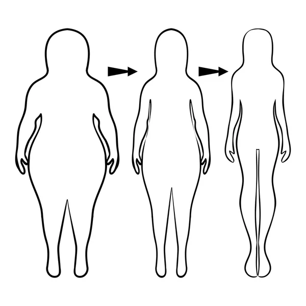 Silhouettes of women thick and thin. Vector illustration, hand d — ストックベクタ