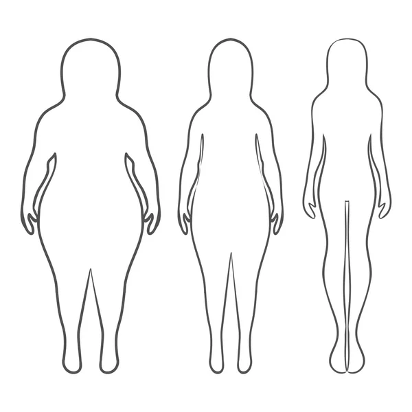 Silhouettes of women thick and thin. Vector illustration, hand d — ストックベクタ