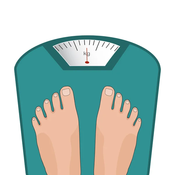 Vektorfüße auf der Waage. Konzept der Gewichtsabnahme, gesunder Lebensstil — Stockvektor