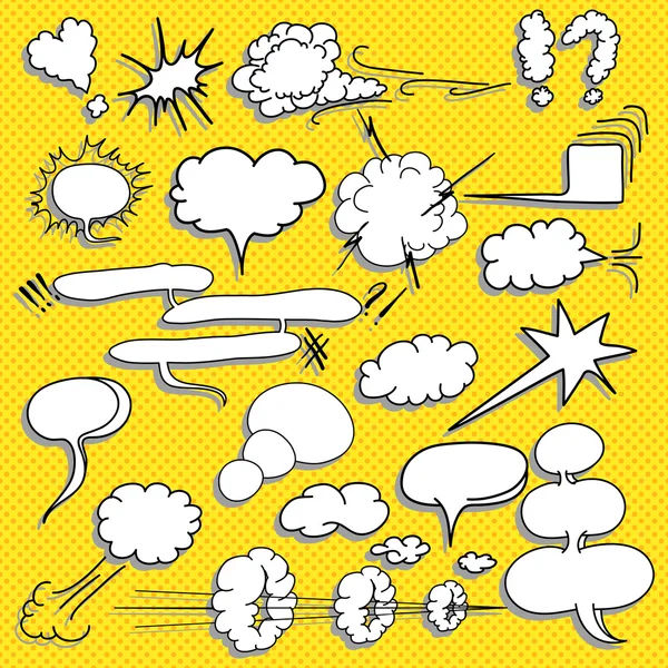 Comic  text clouds in pop art style, set, hand drawn, vector ill — Stock Vector