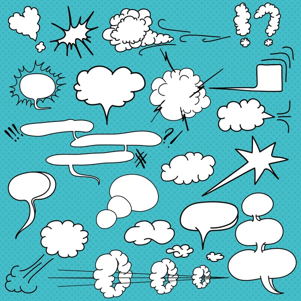 Comic  text clouds in pop art style, set, hand drawn, vector ill — Stock Vector