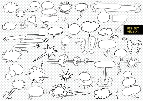Comic  text clouds in pop art style, set, hand drawn, vector ill — Stock Vector
