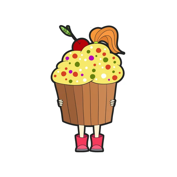 Egy lány, egy tál péksütemény, gazdaság cupcakes. A koncepció-del — Stock Vector