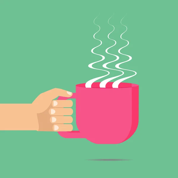 Hand met kopje of koffie of thee. Vector platte illustratie. — Stockvector