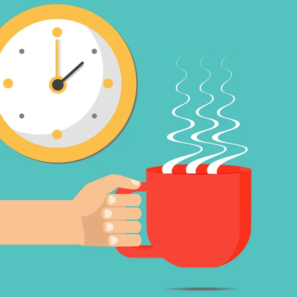 Tangan dengan cangkir atau kopi atau teh. Ilustrasi rata vektor  . Stok Vektor