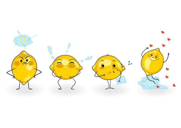 Vector lemon cartoon character set with different emotions on wh — Stock Vector