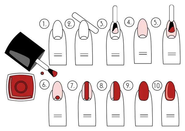 El diseño vectorial, cómo hacer la manicura correctamente. Los pasos de la manicura — Vector de stock