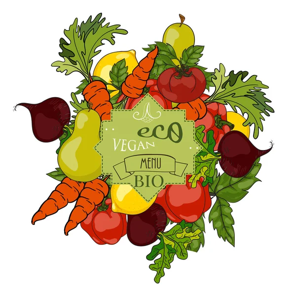 Vektor illustration. Uppsättning färska frukter och grönsaker — Stock vektor