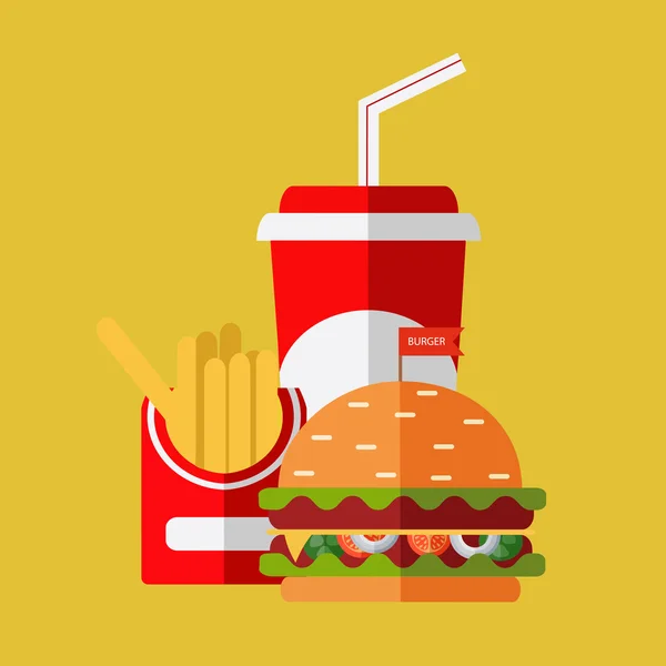 Fast Food vector. Een groep van vriendelijke Fast food maaltijden. Plat ontwerp — Stockvector