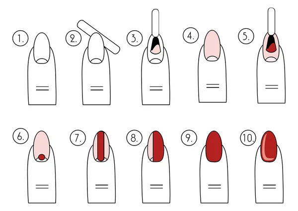 Design de vetor, como fazer uma manicura corretamente. Passos de manicure — Vetor de Stock
