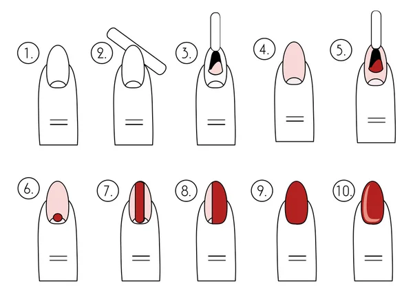 El diseño vectorial, cómo hacer la manicura correctamente. Los pasos de la manicura — Vector de stock