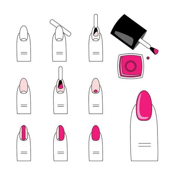 El diseño vectorial, cómo hacer la manicura correctamente. Los pasos de la manicura — Vector de stock