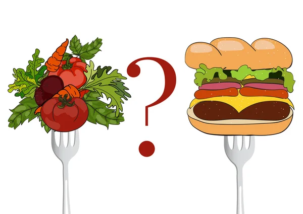 Vector illustratie. Groenten en Fast Food op een vork — Stockvector