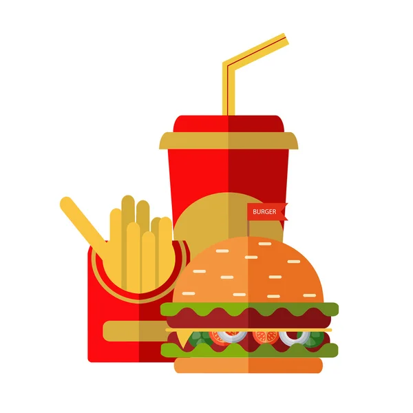Fast-Food-Vektor. eine Gruppe freundlicher Fast-Food-Mahlzeiten. flache Bauweise — Stockvektor