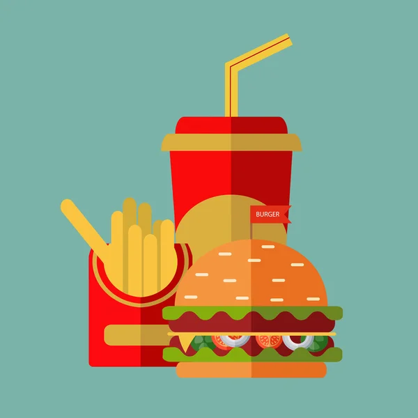 Fast-Food-Vektor. eine Gruppe freundlicher Fast-Food-Mahlzeiten. flache Bauweise — Stockvektor