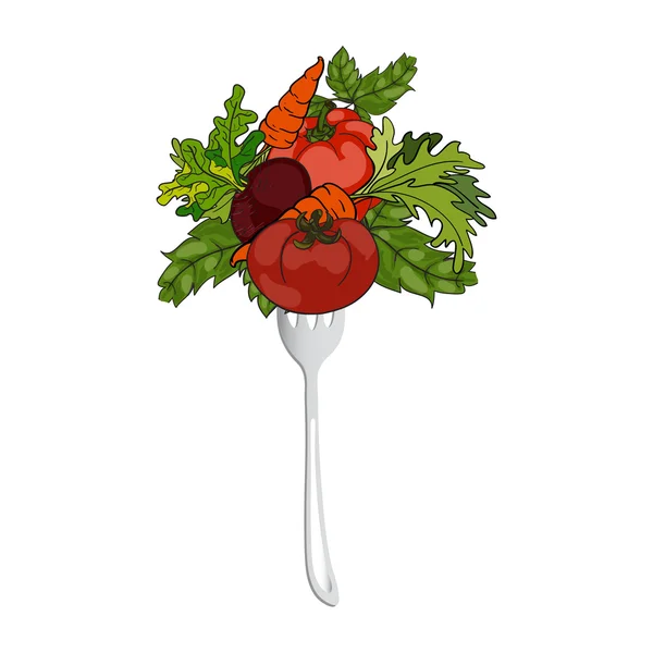 Vektorillustration. Gemüse auf einer Gabel. — Stockvektor