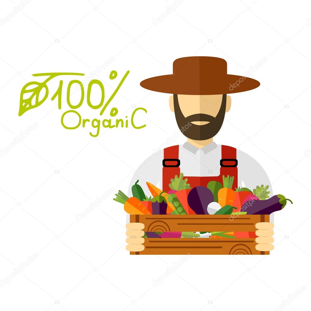Farmer hat, picked vegetables. Vector illustration, icon