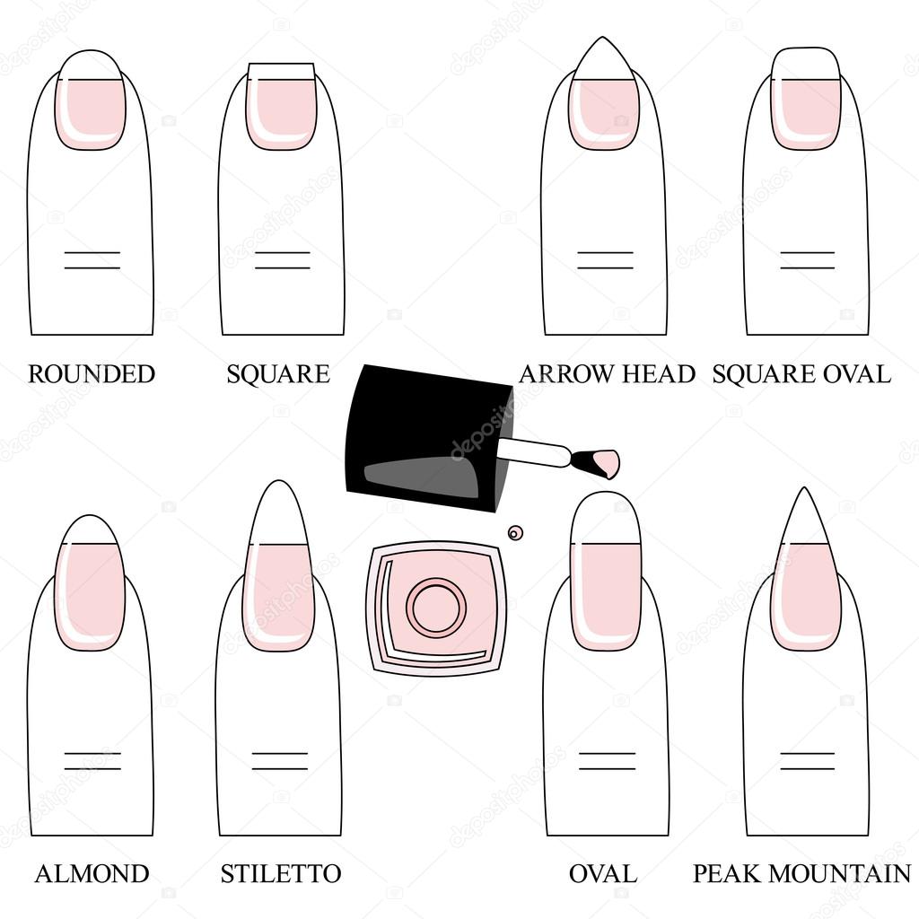 Vector illustration, different forms, shapes of nails. Manicure.