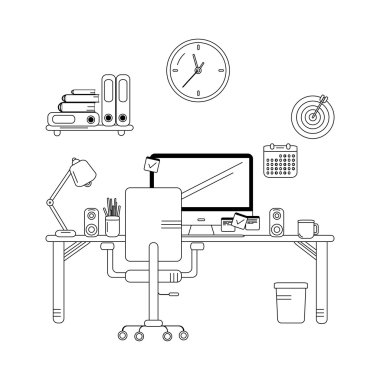 Düz tasarım öğeleri kümesi, çalışma alanı gösteren resim. Vektör