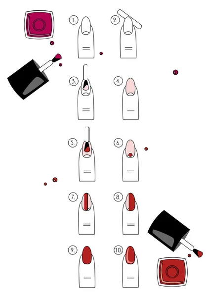 El diseño vectorial, cómo hacer la manicura correctamente. Los pasos de la manicura — Vector de stock