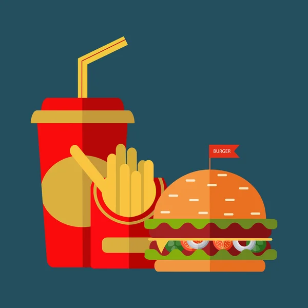 Fast food vector. Un grup de mese fast-food prietenoase. Design plat — Vector de stoc