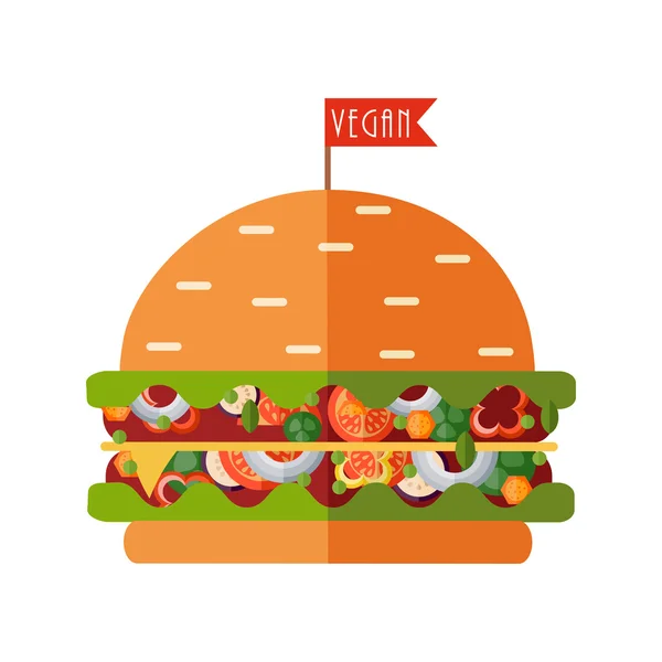 Platt tecknad illustration. Vektor vegan Burger. — Stock vektor