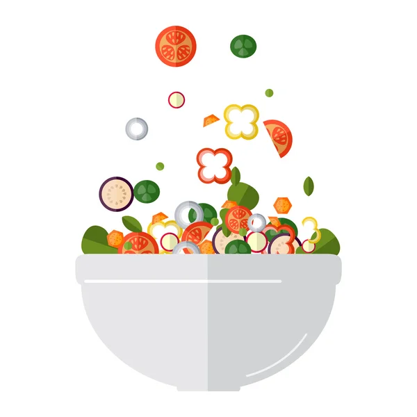 Salade met verse groenten koken. Vlakke stijl. Vector illustra — Stockvector