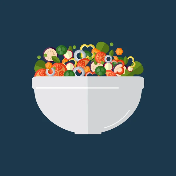 Vaření salát s čerstvou zeleninou. Plochý. Vektorové ilustrace — Stockový vektor