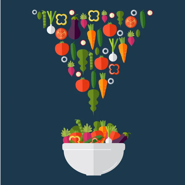 Cocinar ensalada con verduras frescas. Estilo plano. Ilustración vectorial — Archivo Imágenes Vectoriales