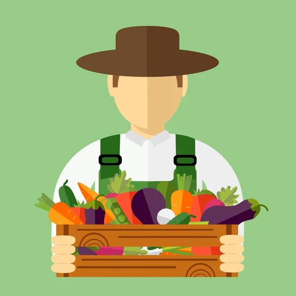 Bonde hatt, plockade grönsaker. Vektorillustration, ikon — Stock vektor