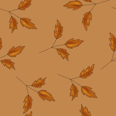 Kusursuz bir şablon. Sonbahar yaprakları, turuncu, sarı, kahverengi renkler. Vektör illüstrasyonu
