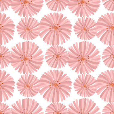 Çiçeklerin dikişsiz deseni. Turuncu, pembe, kırmızı çiçek açan gerçekçi, soyutlanmış çiçekler. El çizimi vektör illüstrasyonu.