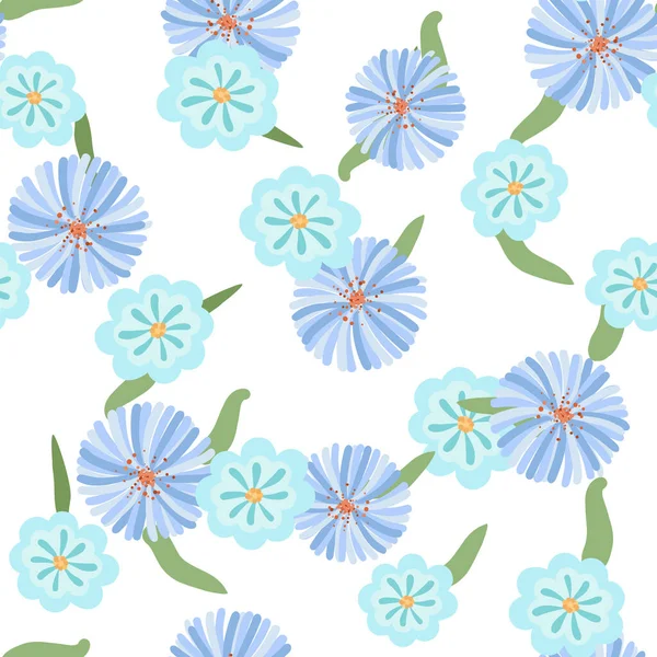 Цвіте Квітковий Безшовний Візерунок Синій Вінтажний Фон Квітучі Реалістичні Ізольовані — стоковий вектор