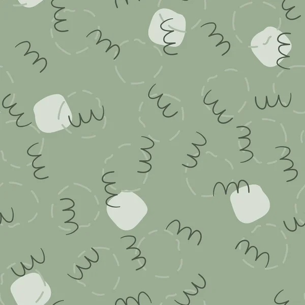 Trendige Abstrakte Doodle Nahtlose Illustration Natur Grüne Farbe Pastellvektorzeichnung Moderne — Stockvektor