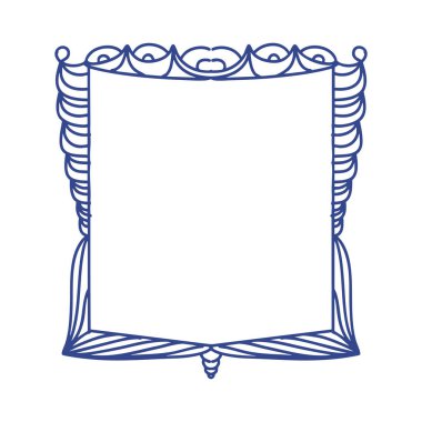 El çizimi mavi ahşap çerçeve, dekoratif kenar ve dış hat, çizim stili doğrusal çizgi, temiz kaprisli kalem karalama.