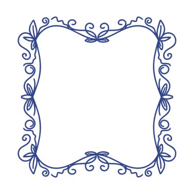 El çizimi mavi ahşap çerçeve, dekoratif kenar ve dış hat, çizim stili doğrusal çizgi, temiz kaprisli kalem karalama.