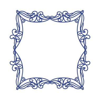 El çizimi mavi ahşap çerçeve, dekoratif kenar ve dış hat, çizim stili doğrusal çizgi, temiz kaprisli kalem karalama.