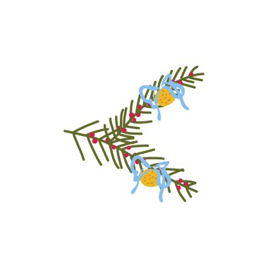 Sürdürülebilir Noel ağacına el çizimi portakal ve böğürtlen, ekolojik dost canlısı tatil vektör çizimi.