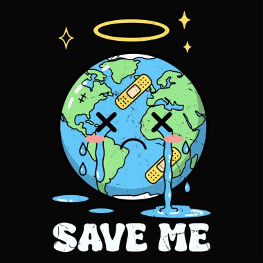 Komik Dünya Çevresel Farkındalık Vintage Earth Day tişört tasarımı